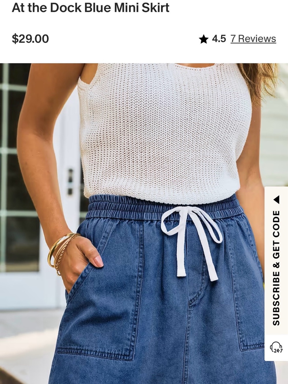 Cupshe Blue Drawstring Denim-Look Mini Skirt